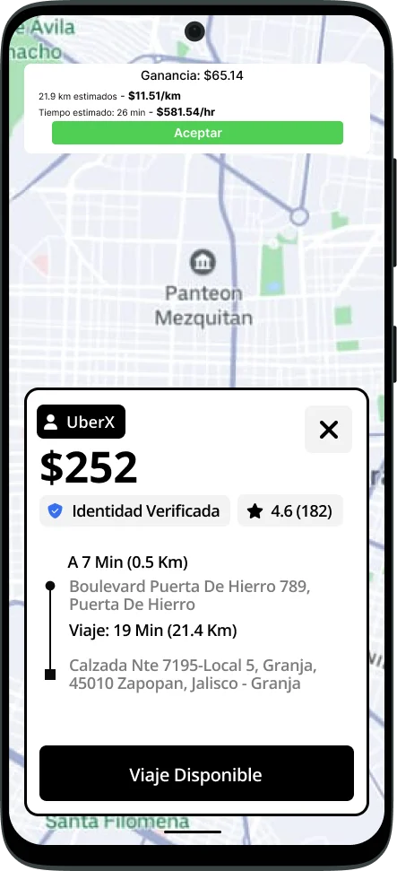 UDDI App on phone showing ride analysis